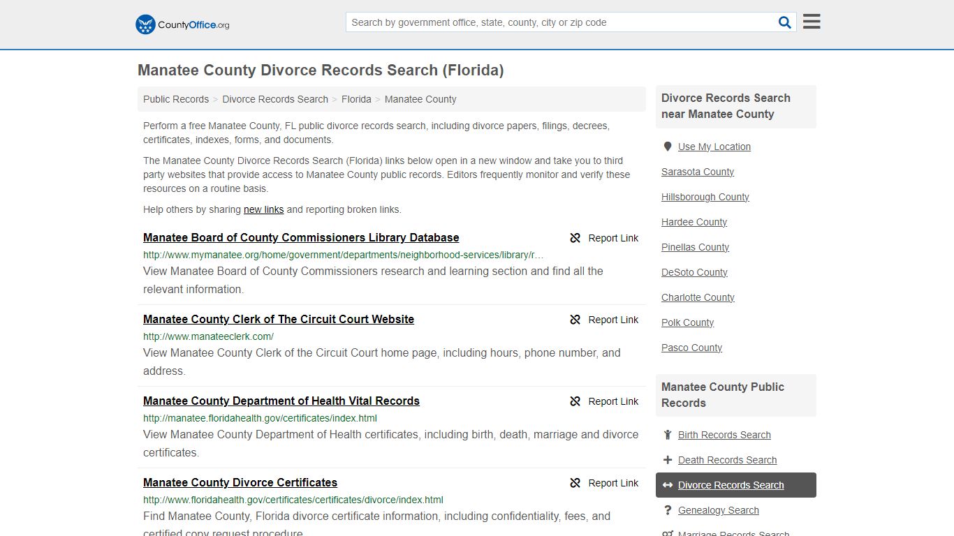 Manatee County Divorce Records Search (Florida) - County Office