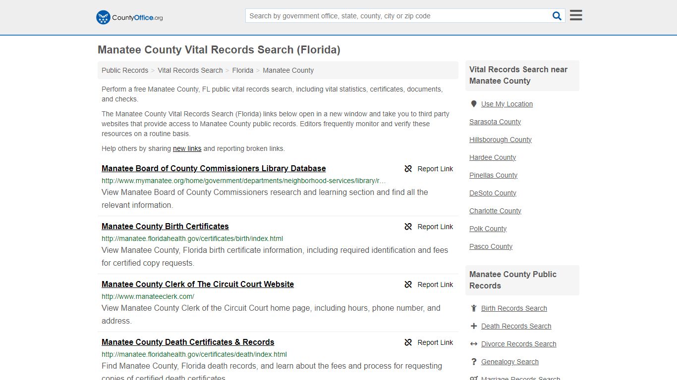 Manatee County Vital Records Search (Florida) - County Office