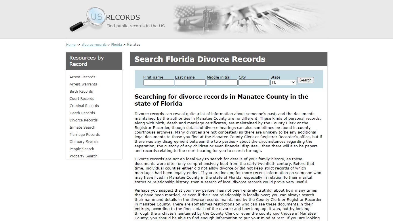 Search Divorce Records Manatee Florida | US Records